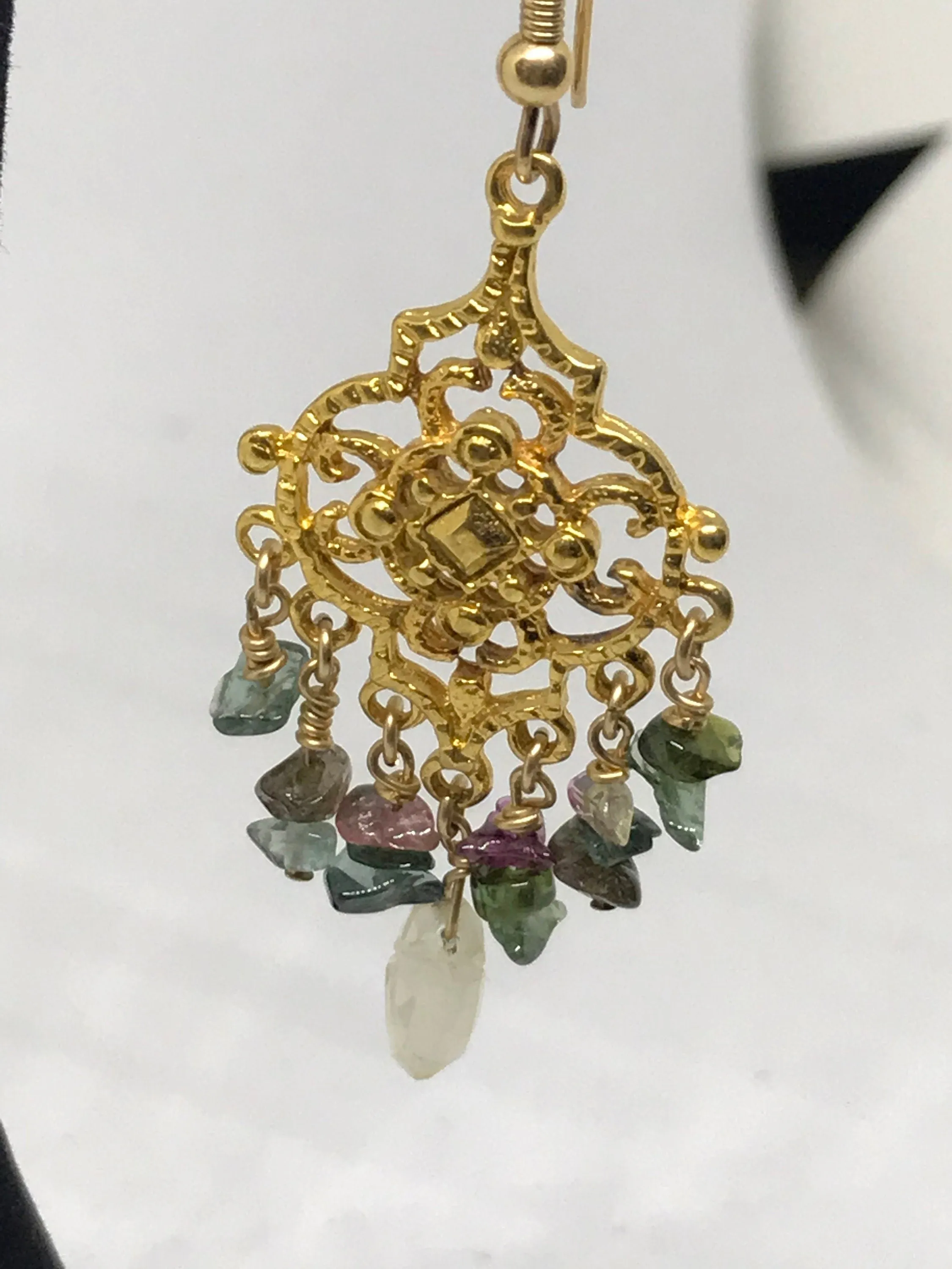 Natural Tourmaline Sterling Silver Vermeil Dangle Earrings