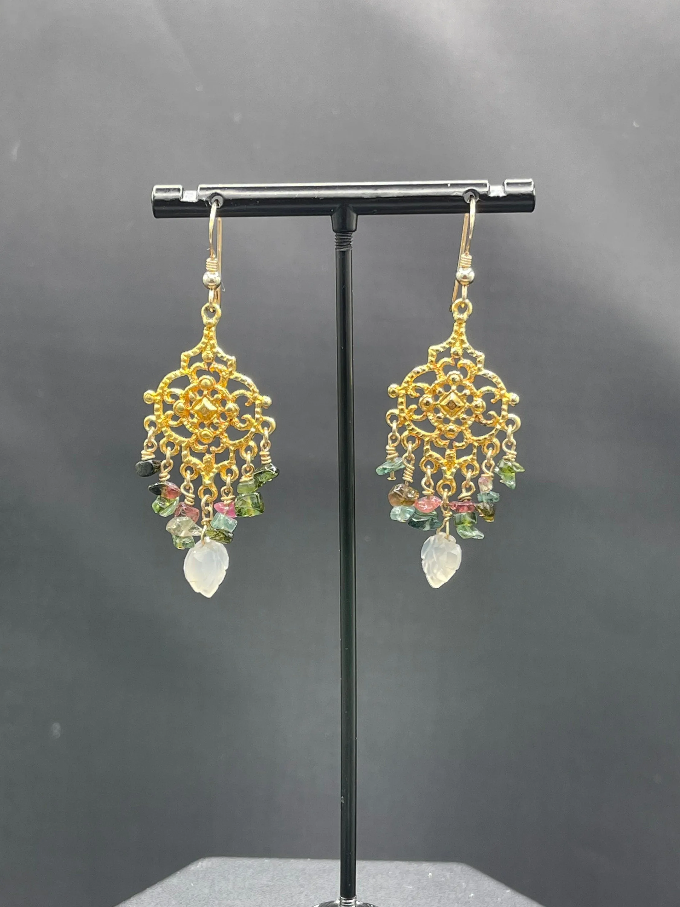 Natural Tourmaline Sterling Silver Vermeil Dangle Earrings