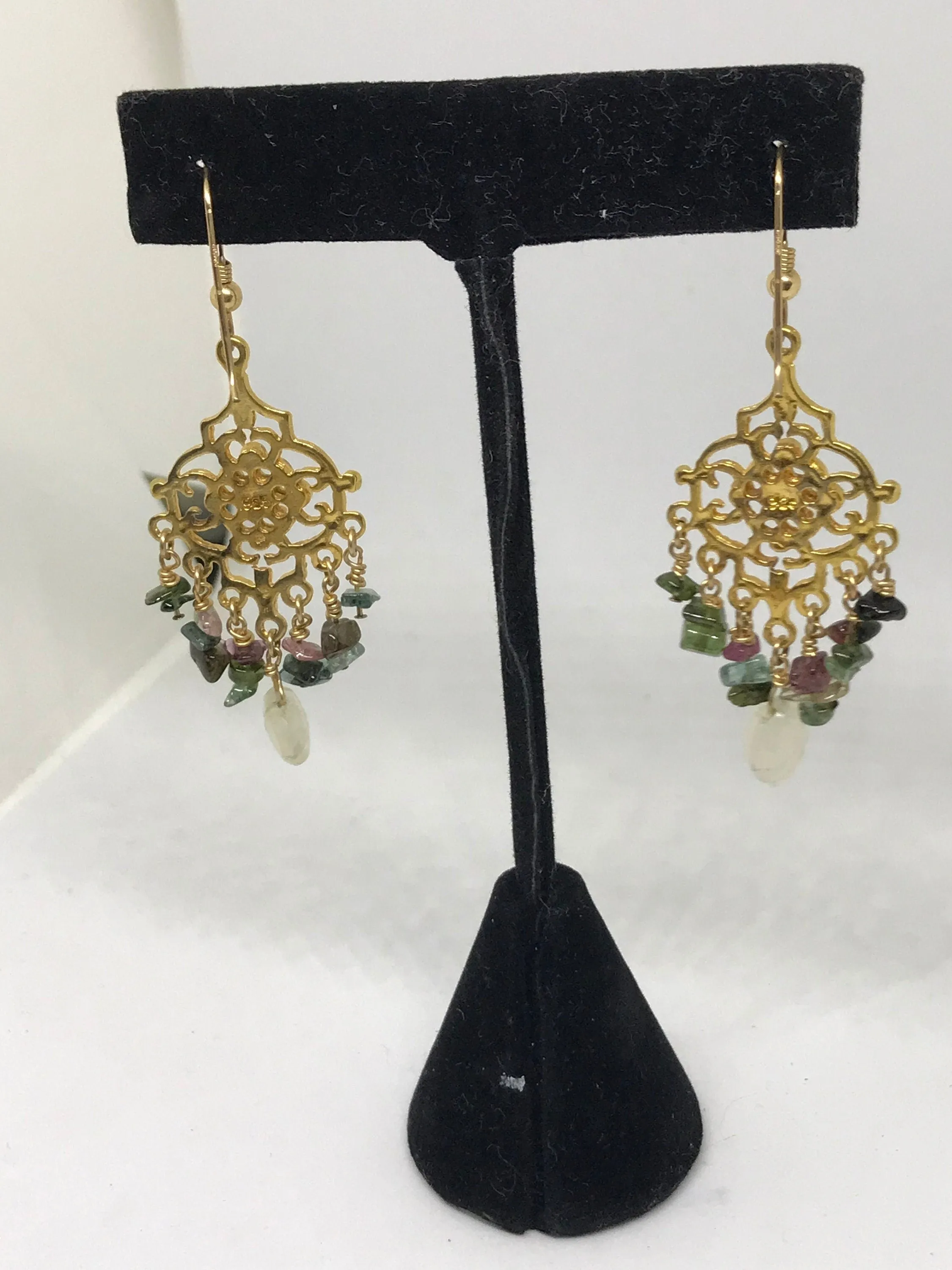 Natural Tourmaline Sterling Silver Vermeil Dangle Earrings