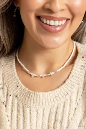 Naturally Notorious - White - Pearly Seed Bead and Natural Stone Paparazzi Short Necklace