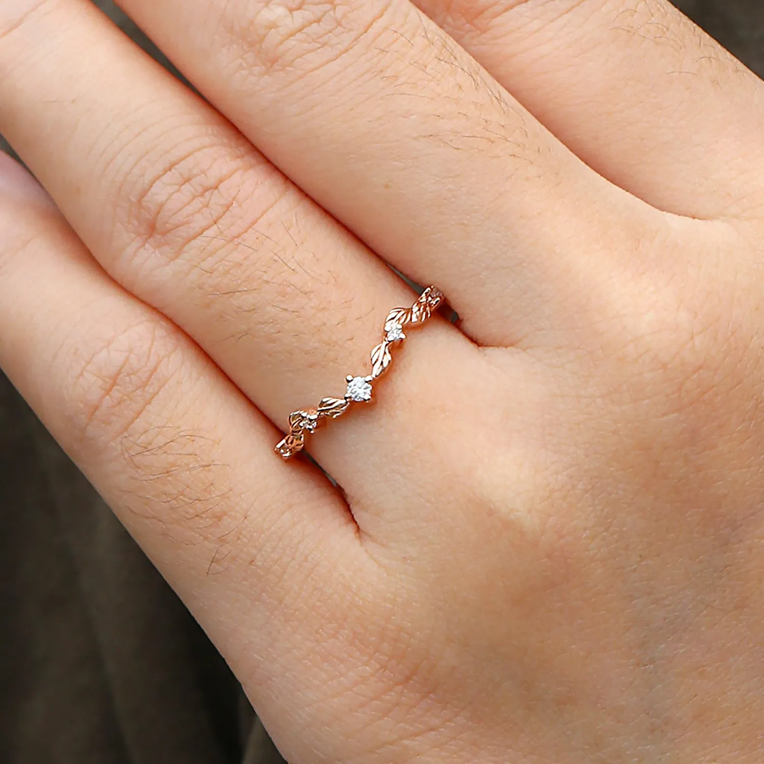 Nature Inspired Moissanite Gold Wedding Band