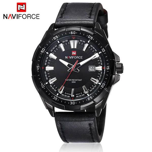 NAVIFORCE Luxury Brand Genuine Leather Strap Analog Date Men's Quartz Watch Casual Watches Men Wristwatch