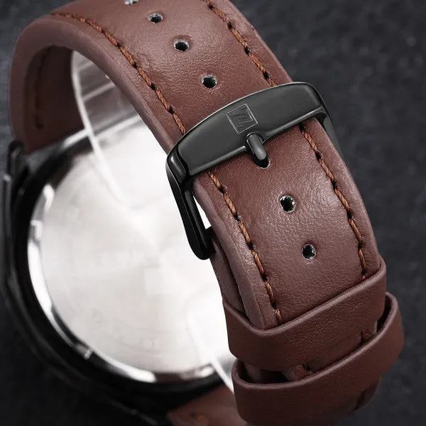 NAVIFORCE Luxury Brand Genuine Leather Strap Analog Date Men's Quartz Watch Casual Watches Men Wristwatch
