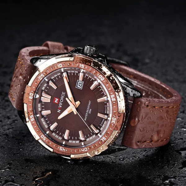 NAVIFORCE Luxury Brand Genuine Leather Strap Analog Date Men's Quartz Watch Casual Watches Men Wristwatch