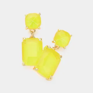 Neon Yellow Square Stone Dangle Pageant Earring  | Interview Earrings | 620965