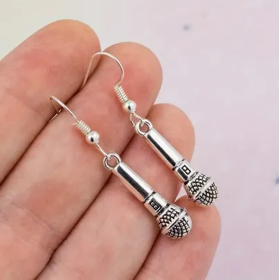 NEW 1 pair Vintage Microphone Dangle Earrings For Men, Music Lovers Earrings