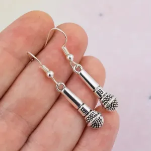 NEW 1 pair Vintage Microphone Dangle Earrings For Men, Music Lovers Earrings