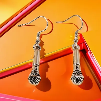 NEW 1 pair Vintage Microphone Dangle Earrings For Men, Music Lovers Earrings