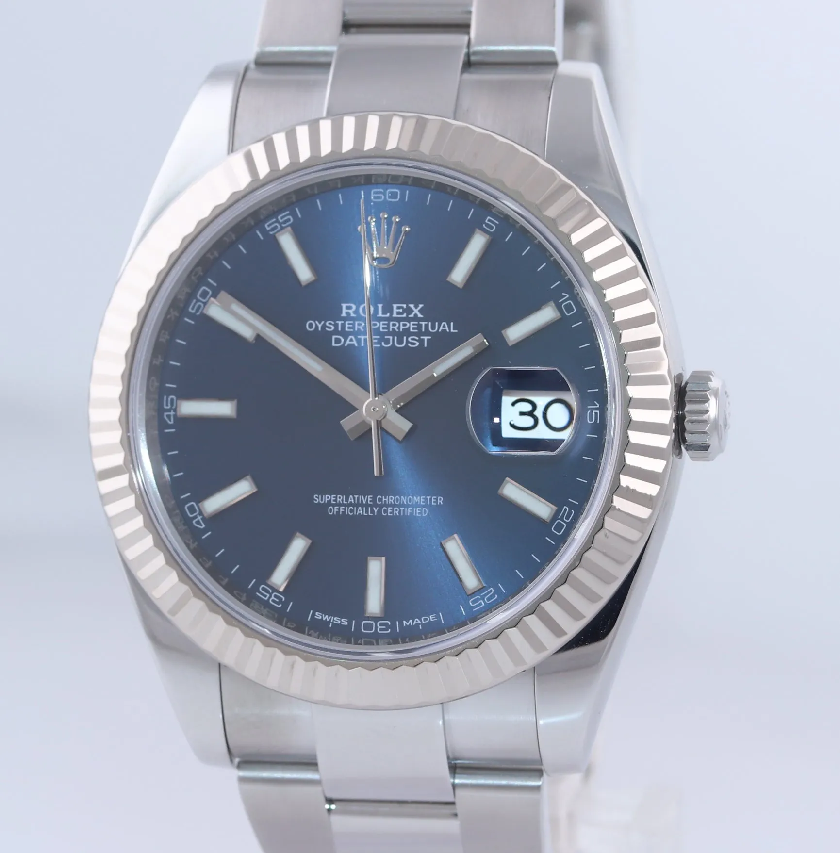 NEW 2020 Rolex DateJust 41 126334 Blue Stick Dial Steel Fluted  Oyster Watch Box