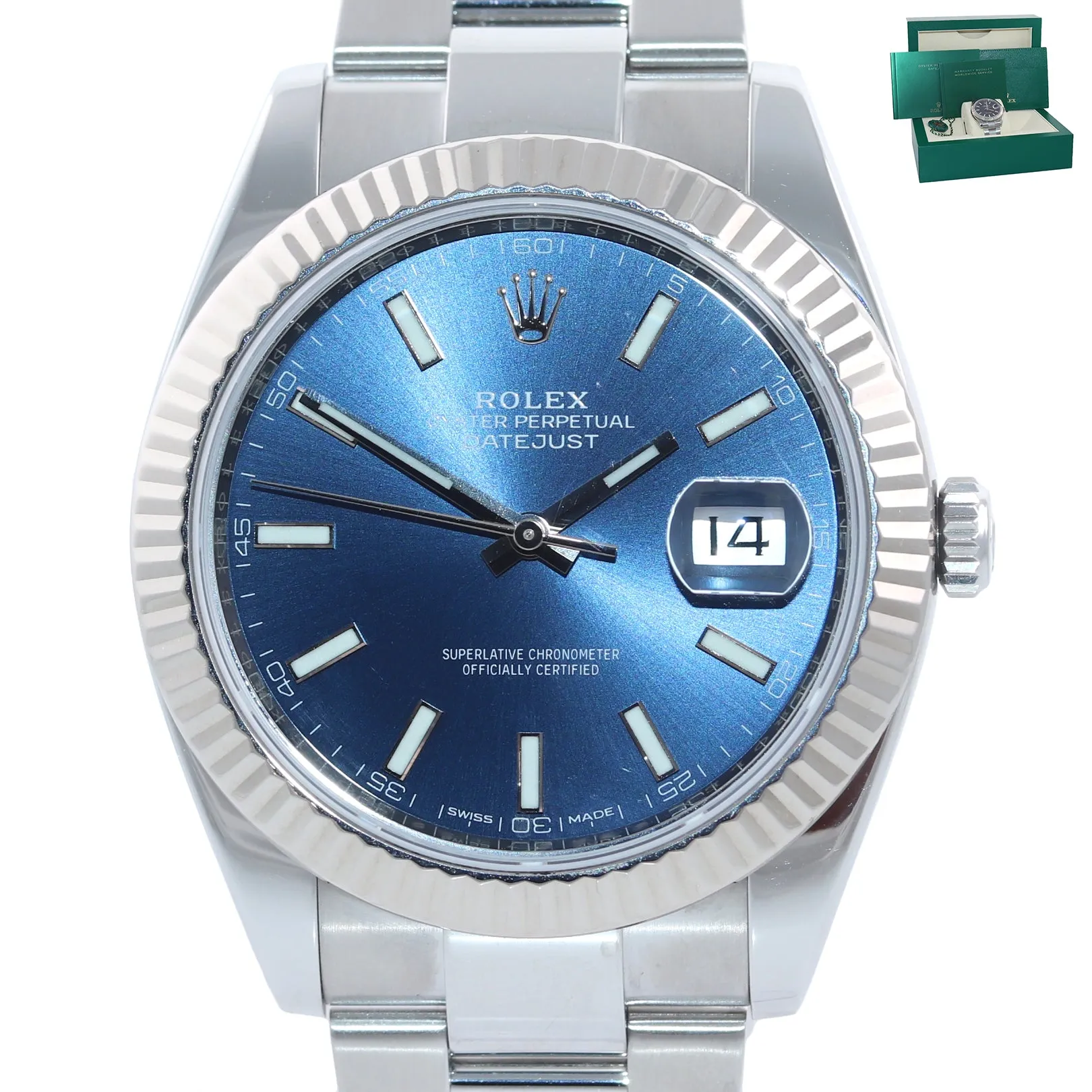 NEW 2020 Rolex DateJust 41 126334 Blue Stick Dial Steel Fluted  Oyster Watch Box