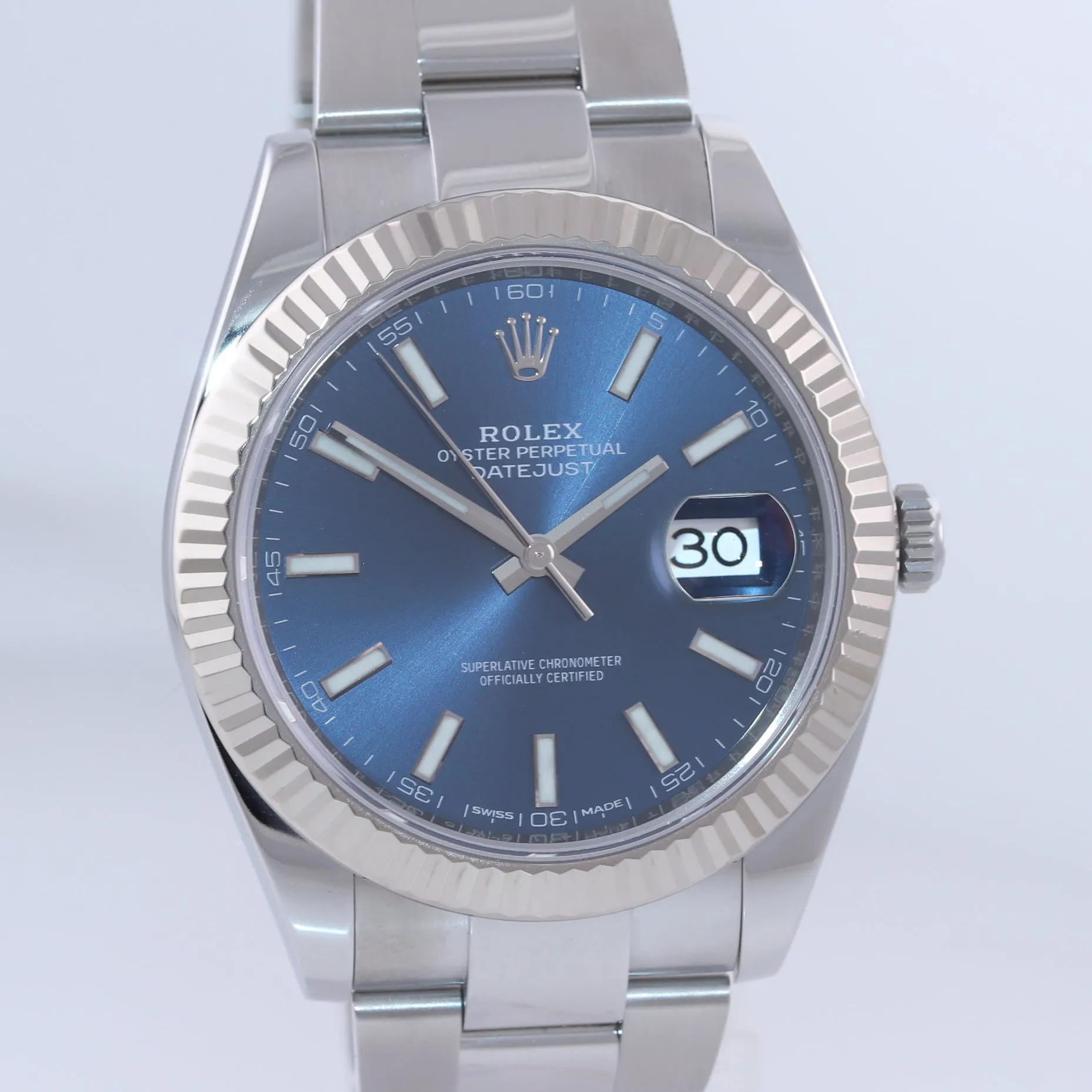 NEW 2020 Rolex DateJust 41 126334 Blue Stick Dial Steel Fluted  Oyster Watch Box