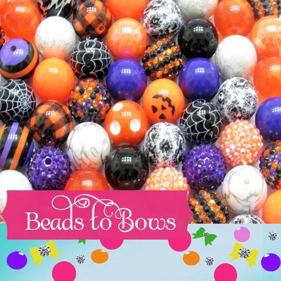 New 20mm Halloween Mix Bubblegum Beads, Black, Orange, Purple, Mixed Gumball Beads, Beadable Pen Mix, Halloween Beads