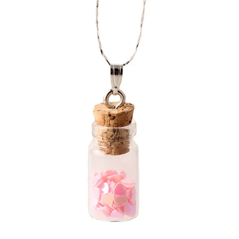 New silver chain cute charms pendant Glass Wishing bottle statement necklace & pendants For Women jewelry collares