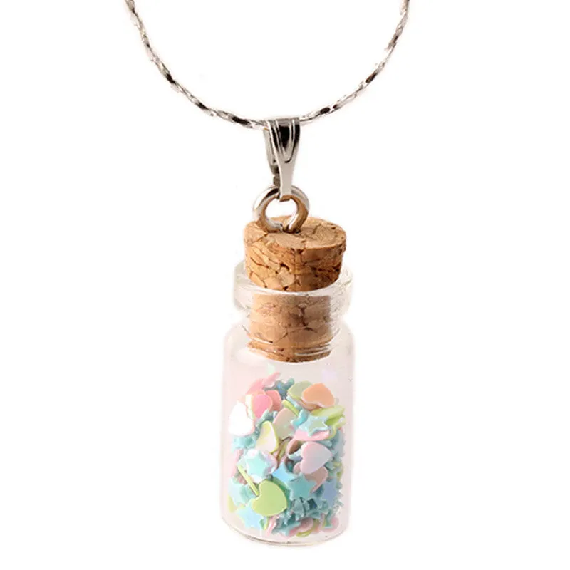 New silver chain cute charms pendant Glass Wishing bottle statement necklace & pendants For Women jewelry collares