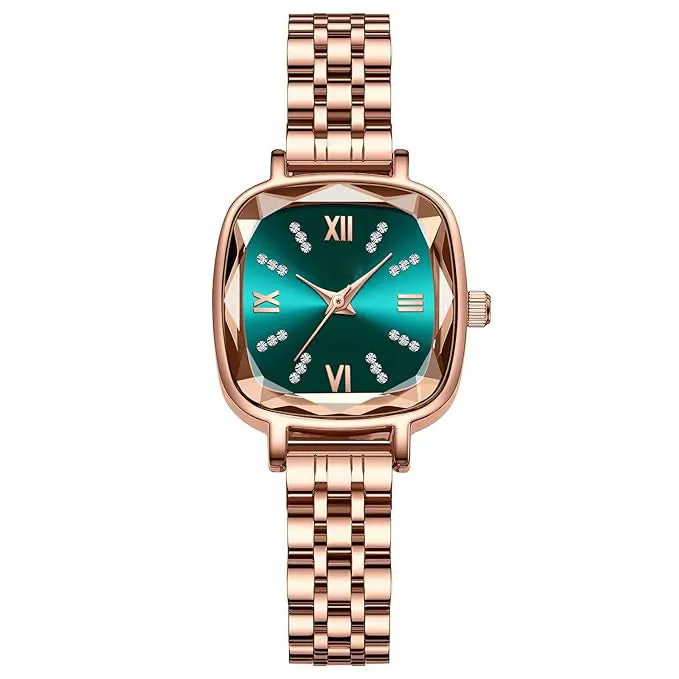 NOBILITY Women Stainless Steel Watches Analog Rose Gold Band and Square Dial Women's Watch for Girls Diamond Studded with Stylish Watches Waterproof