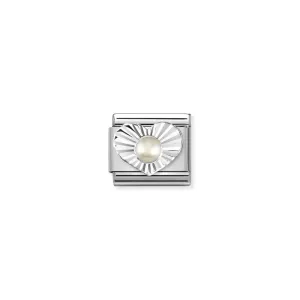 Nomination Composable Link Heart, Etched, White Pearl Stone, Silver