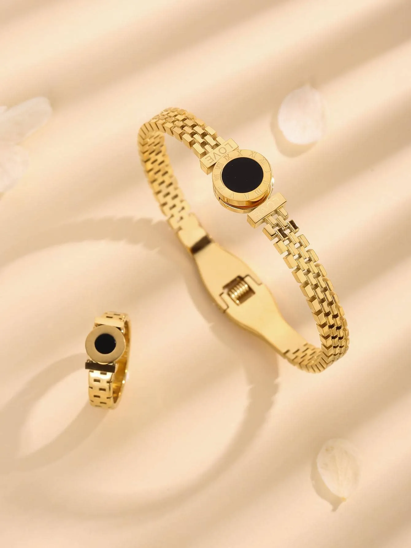 Numeral Detail Bangle & Ring - Gold