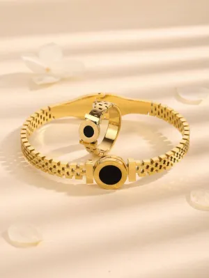 Numeral Detail Bangle & Ring - Gold