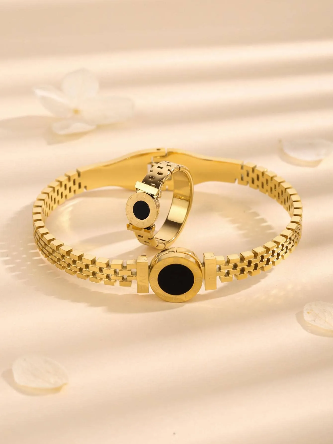 Numeral Detail Bangle & Ring - Gold