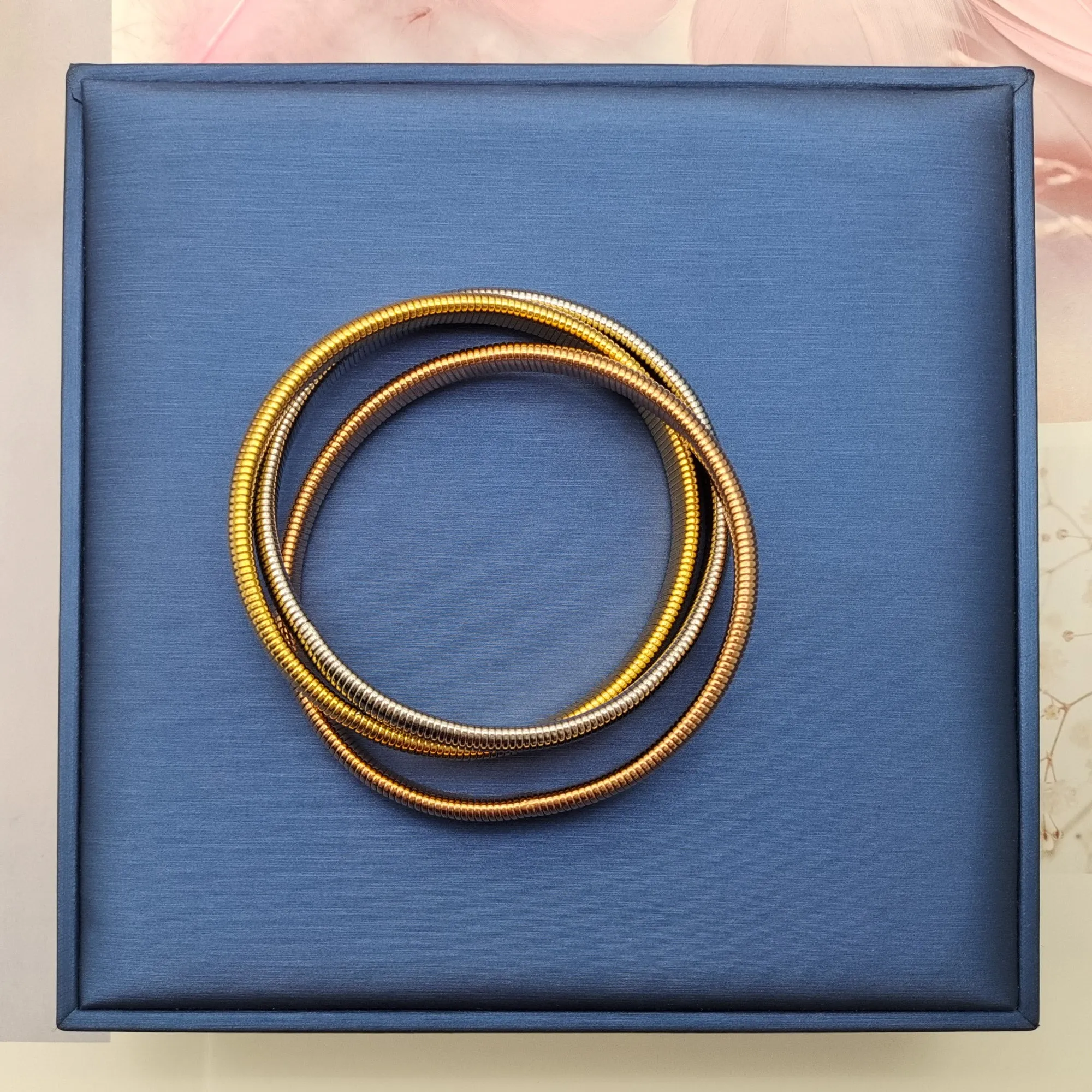 Omega Snake Cobra Wide Bangle Twisted Bracelet Set Gold Plated Stainless Steel
