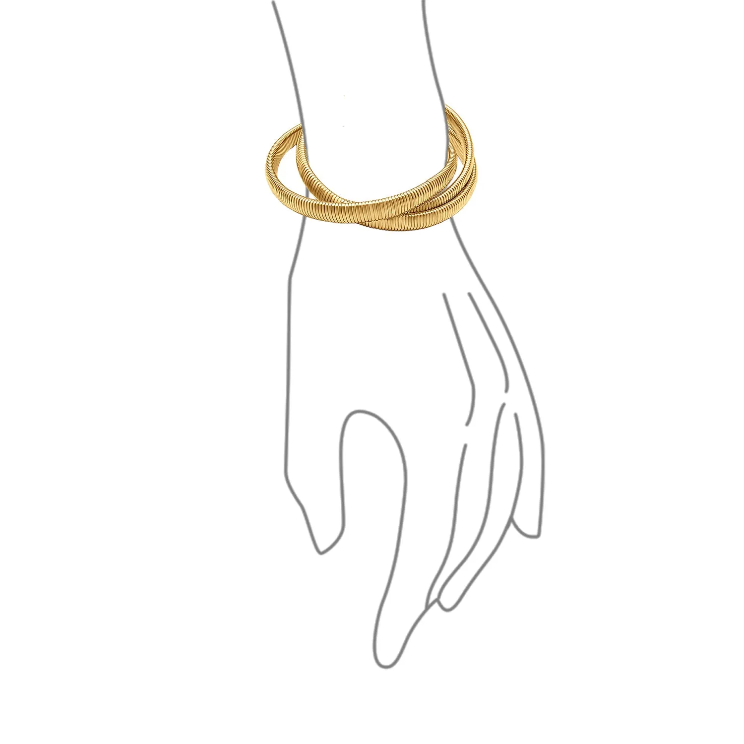 Omega Snake Cobra Wide Bangle Twisted Bracelet Set Gold Plated Stainless Steel