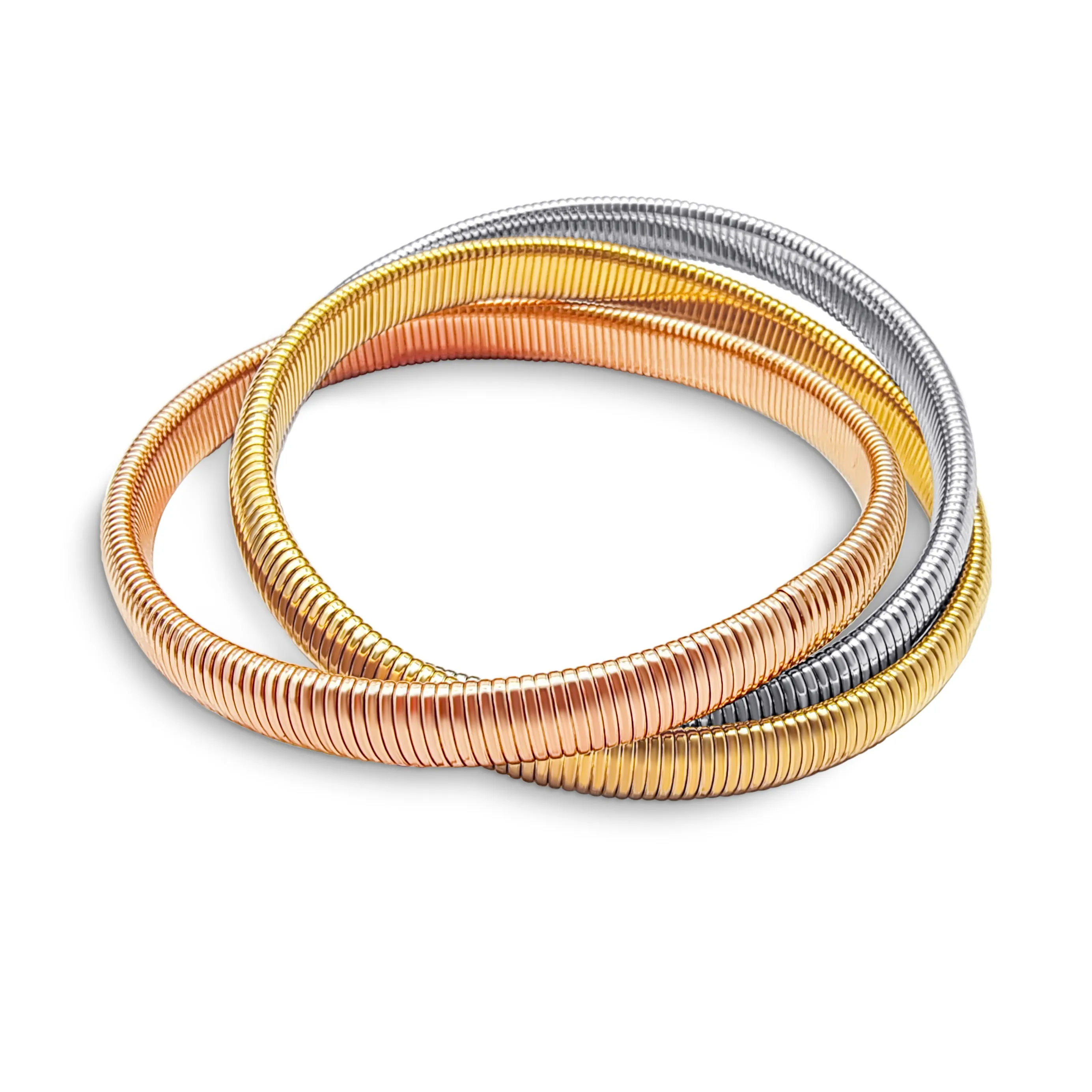Omega Snake Cobra Wide Bangle Twisted Bracelet Set Gold Plated Stainless Steel