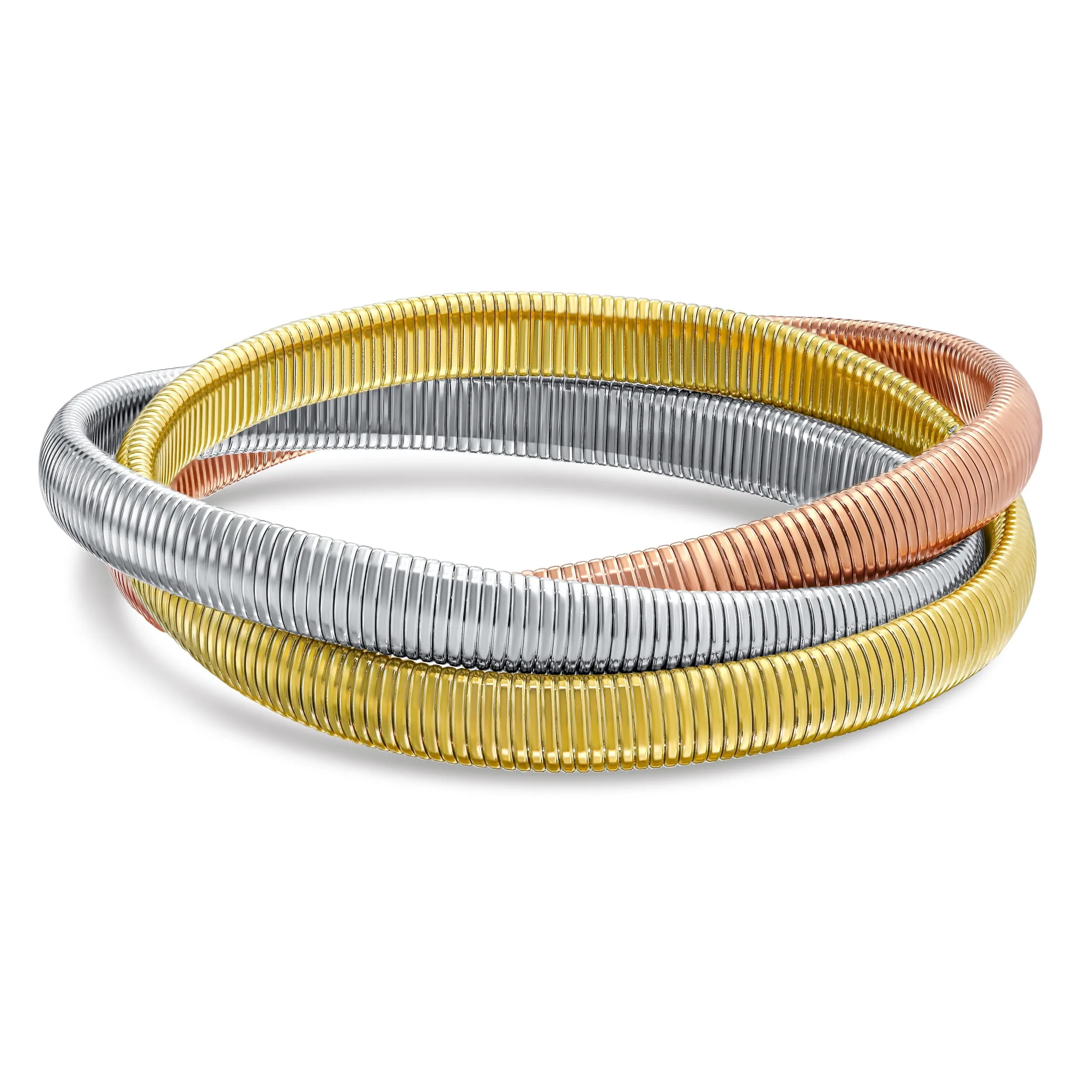 Omega Snake Cobra Wide Bangle Twisted Bracelet Set Gold Plated Stainless Steel