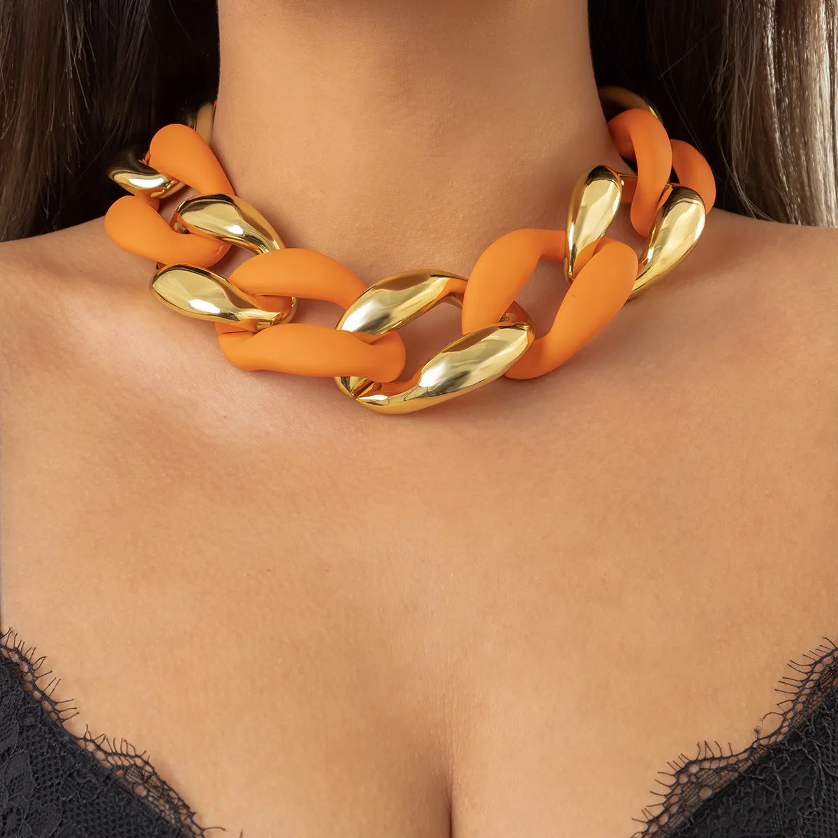 Orange Acrylic & 18K Gold-Plated Curb Chain Necklace