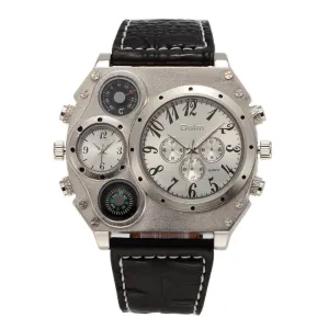 Oulm Mens Designer Watches Luxury Watch Male Quartz-watch 3 Small Dials Leather Strap Wristwatch relogio masculino