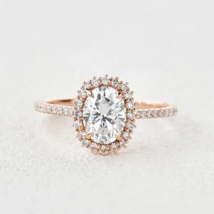 Oval Cut Moissanite Halo Stacking Rose Gold Ring