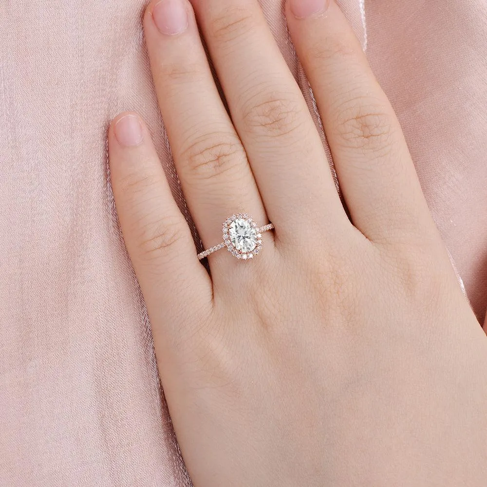 Oval Cut Moissanite Halo Stacking Rose Gold Ring
