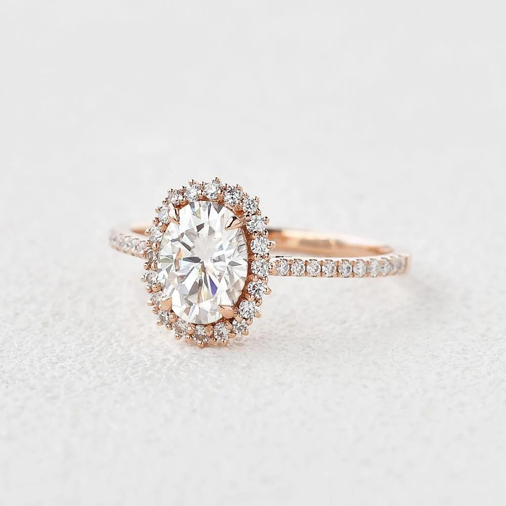 Oval Cut Moissanite Halo Stacking Rose Gold Ring