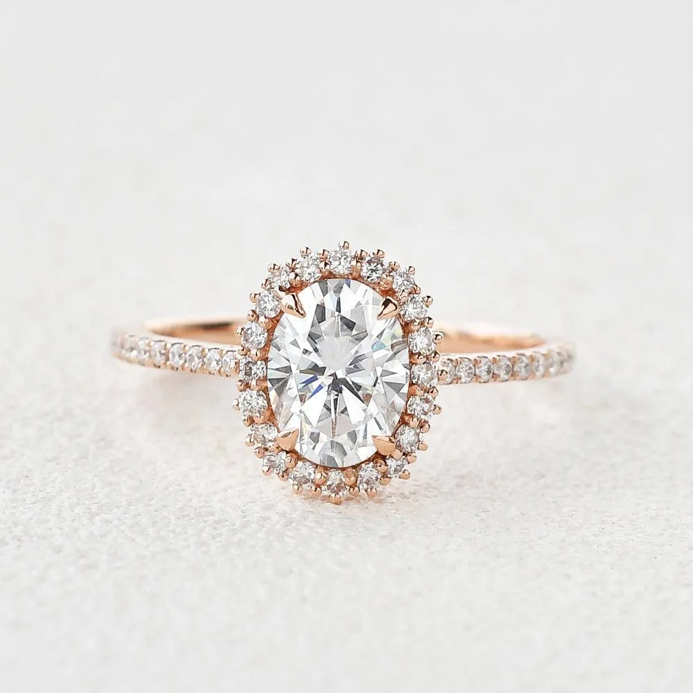 Oval Cut Moissanite Halo Stacking Rose Gold Ring
