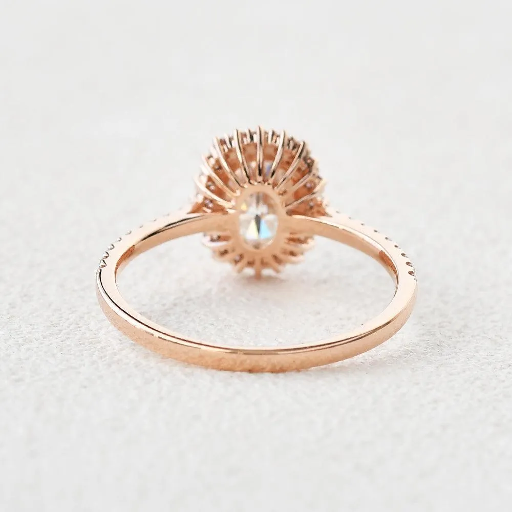 Oval Cut Moissanite Halo Stacking Rose Gold Ring