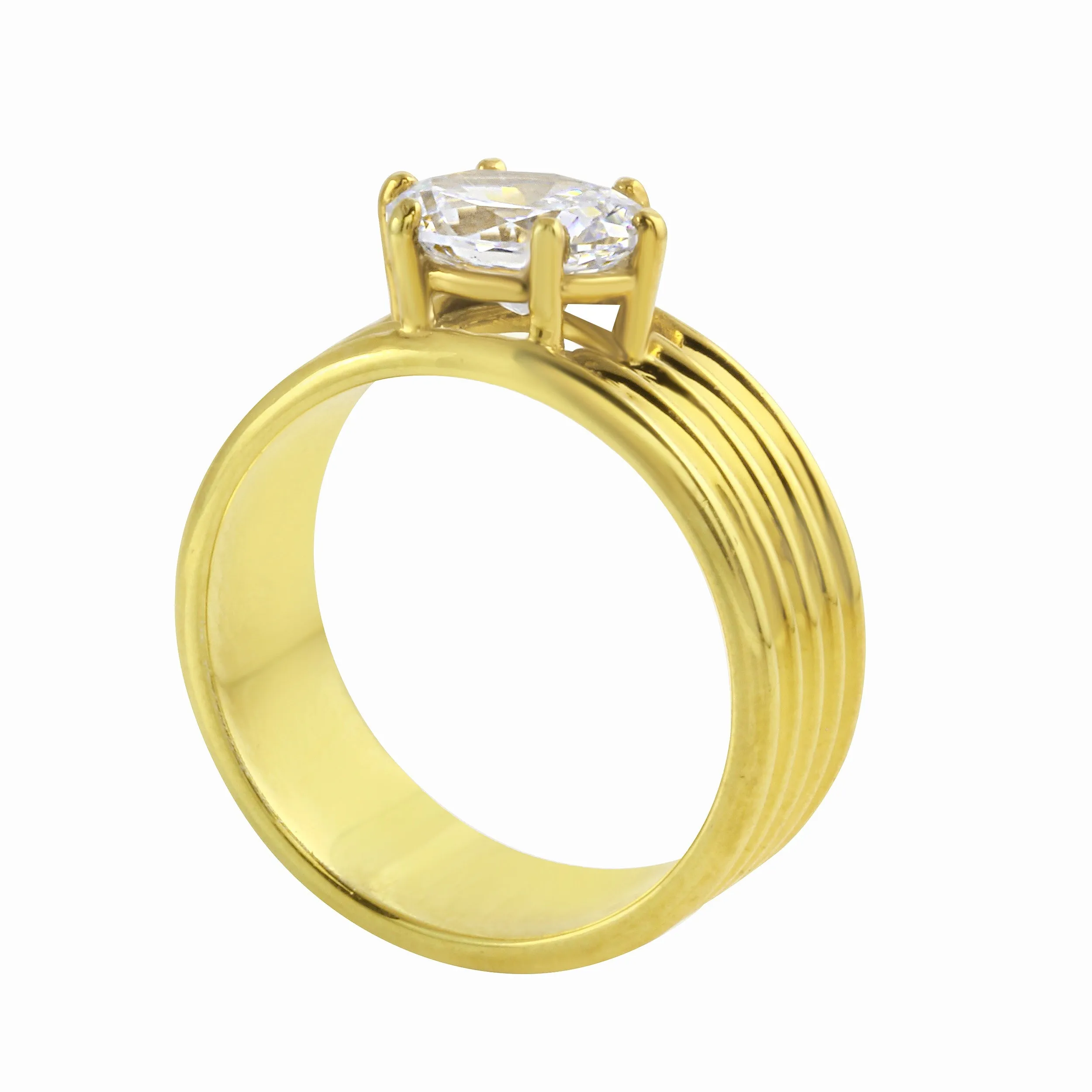 Oval Diamond Wide Ribbed Band Engagement Ring Setting