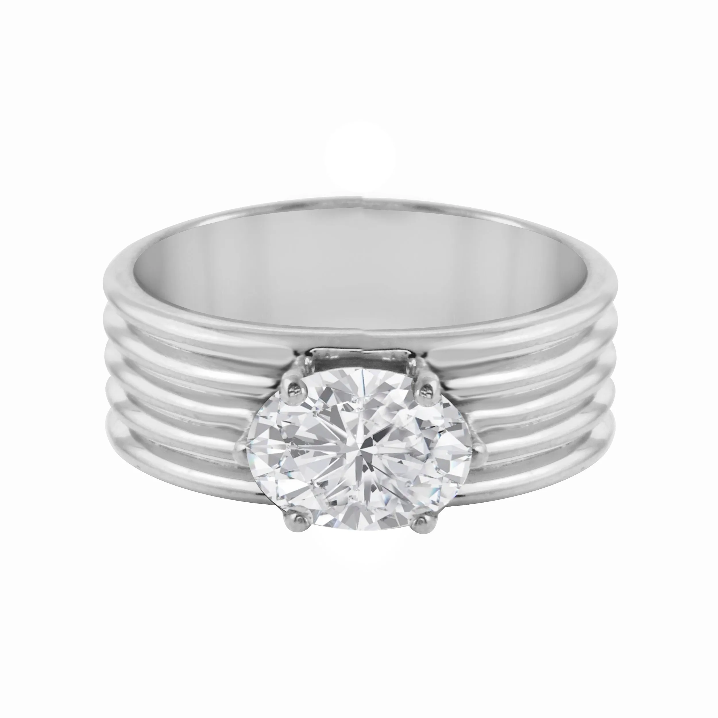 Oval Diamond Wide Ribbed Band Engagement Ring Setting