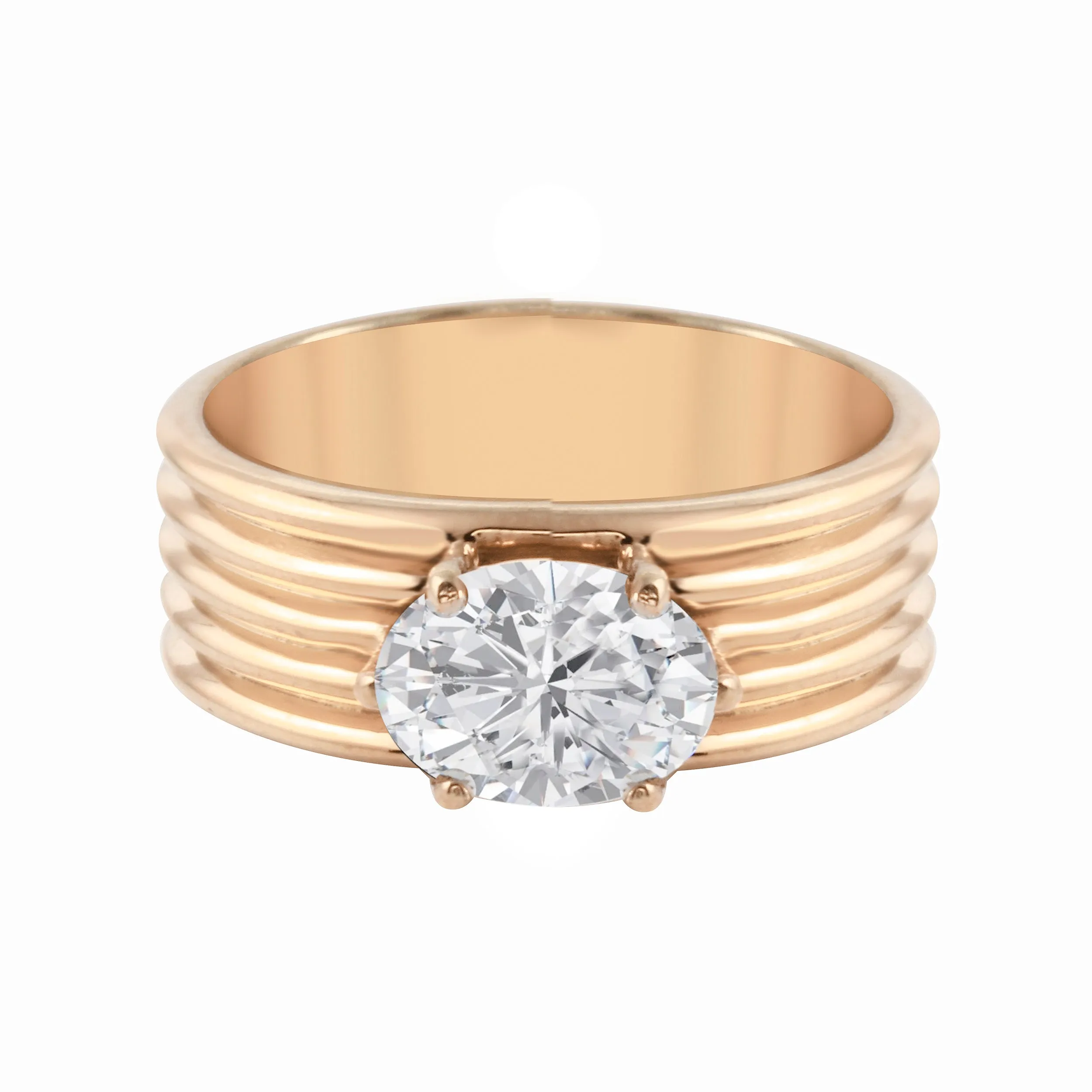 Oval Diamond Wide Ribbed Band Engagement Ring Setting