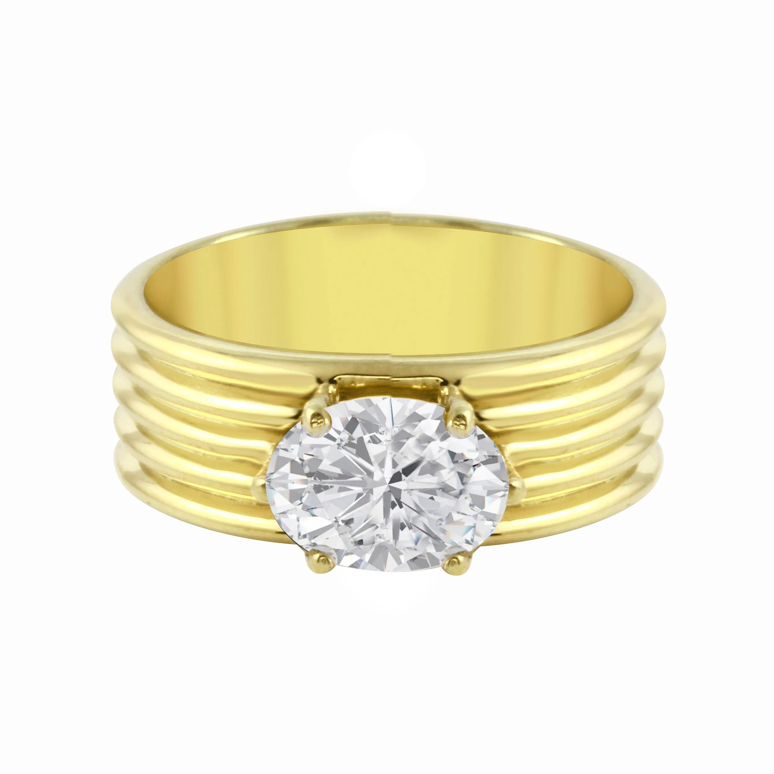 Oval Diamond Wide Ribbed Band Engagement Ring Setting