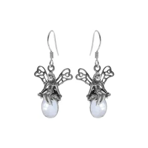 Oval rainbow moonstone fairy earrings