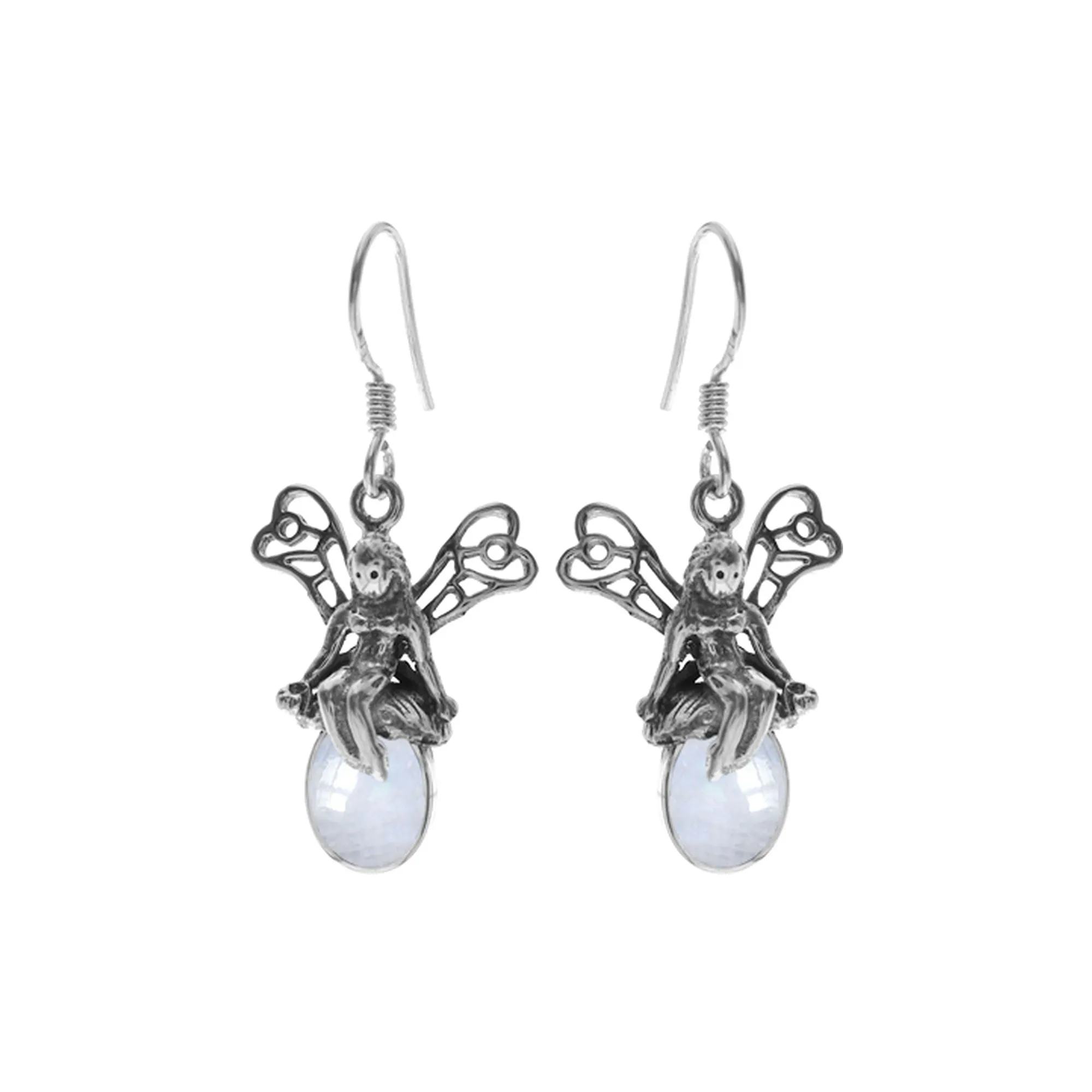 Oval rainbow moonstone fairy earrings