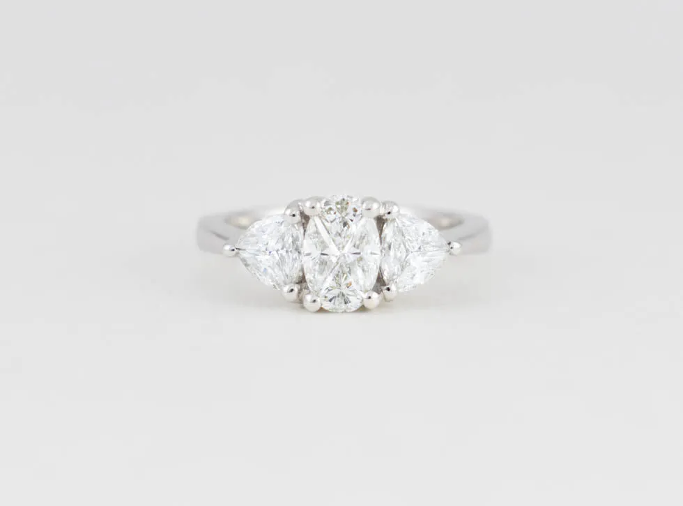 Oval Trillion 3 Stone Style Ring