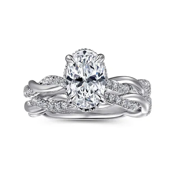 Oval Twist & Hidden Halo Diamond Engagement Ring Mounting