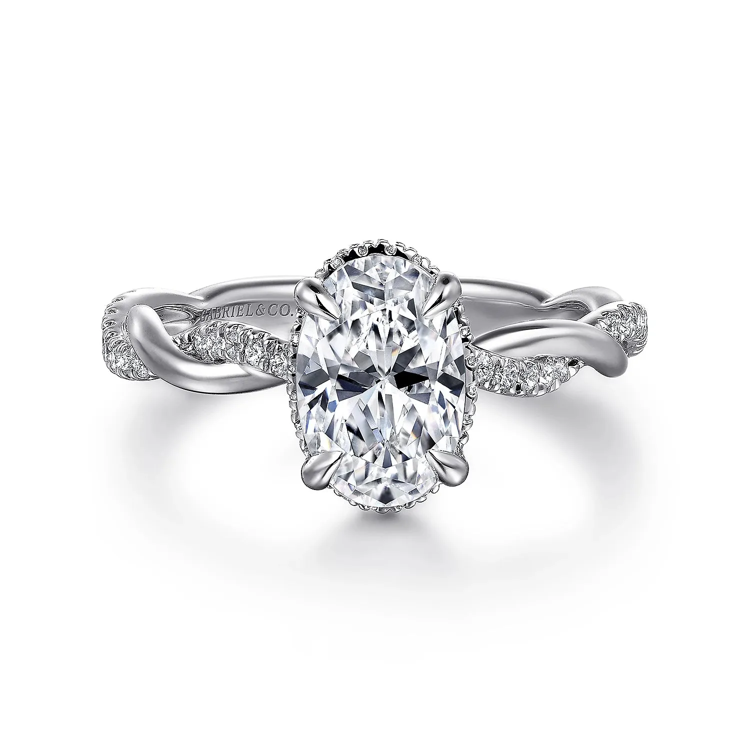 Oval Twist & Hidden Halo Diamond Engagement Ring Mounting