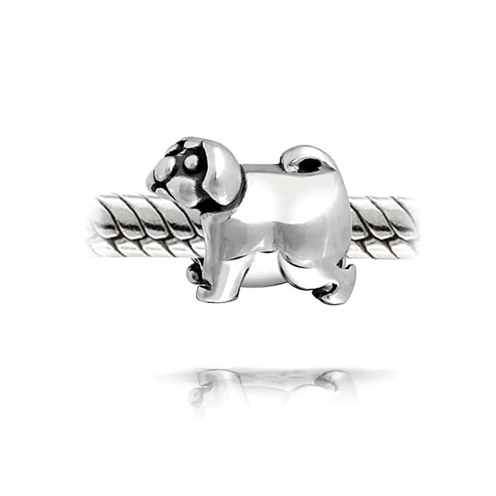 Oxidized .925 Sterling Silver BFF Puppy Pet Lover Charm Bead European Bracelet