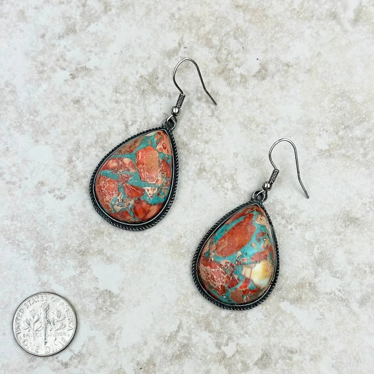Oyster Copper Turquoise Teardrop Earrings