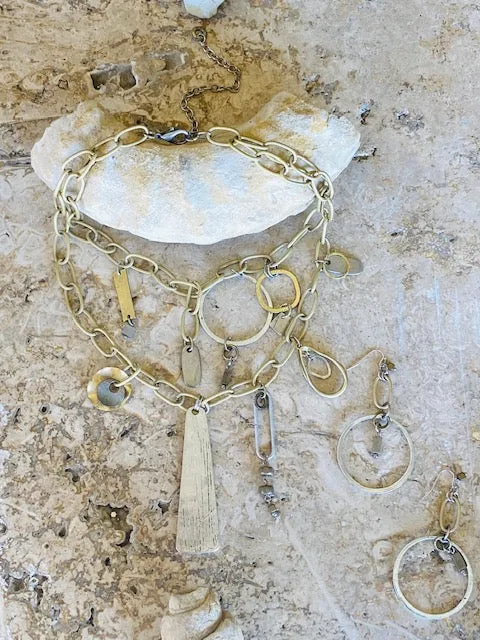 Palladium Double Layer Chain Statement Necklace