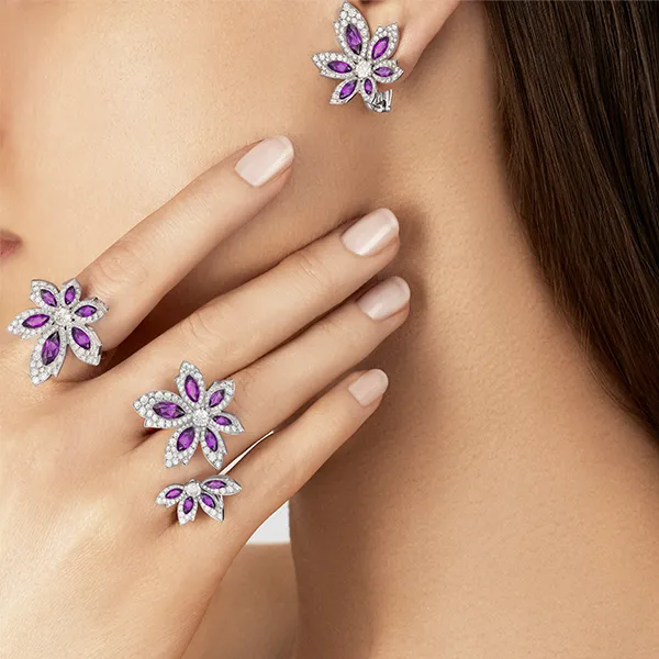 Palm Two Flower Ring with Amethyst