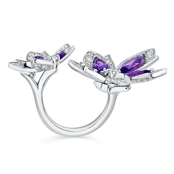 Palm Two Flower Ring with Amethyst