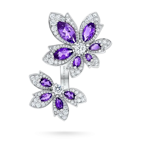 Palm Two Flower Ring with Amethyst