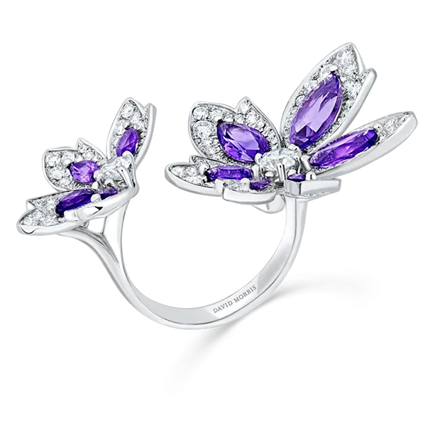 Palm Two Flower Ring with Amethyst
